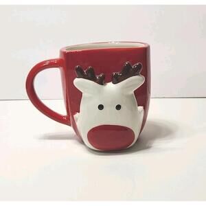 Holiday Style Ceramic Cookie Holder Mug, White/Red Reindeer Mug